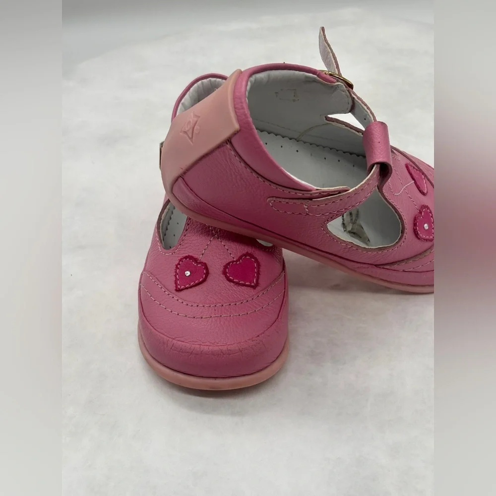 Genuine Leather Pink Baby Walker Shoes with Heart Design size 22 EU 6 US